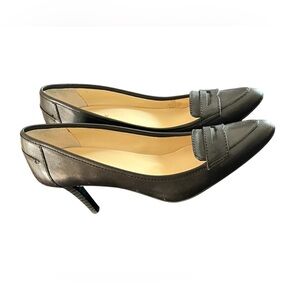 Lauren Ralph Lauren Black Leather Stiletto Penny Loafer Heel